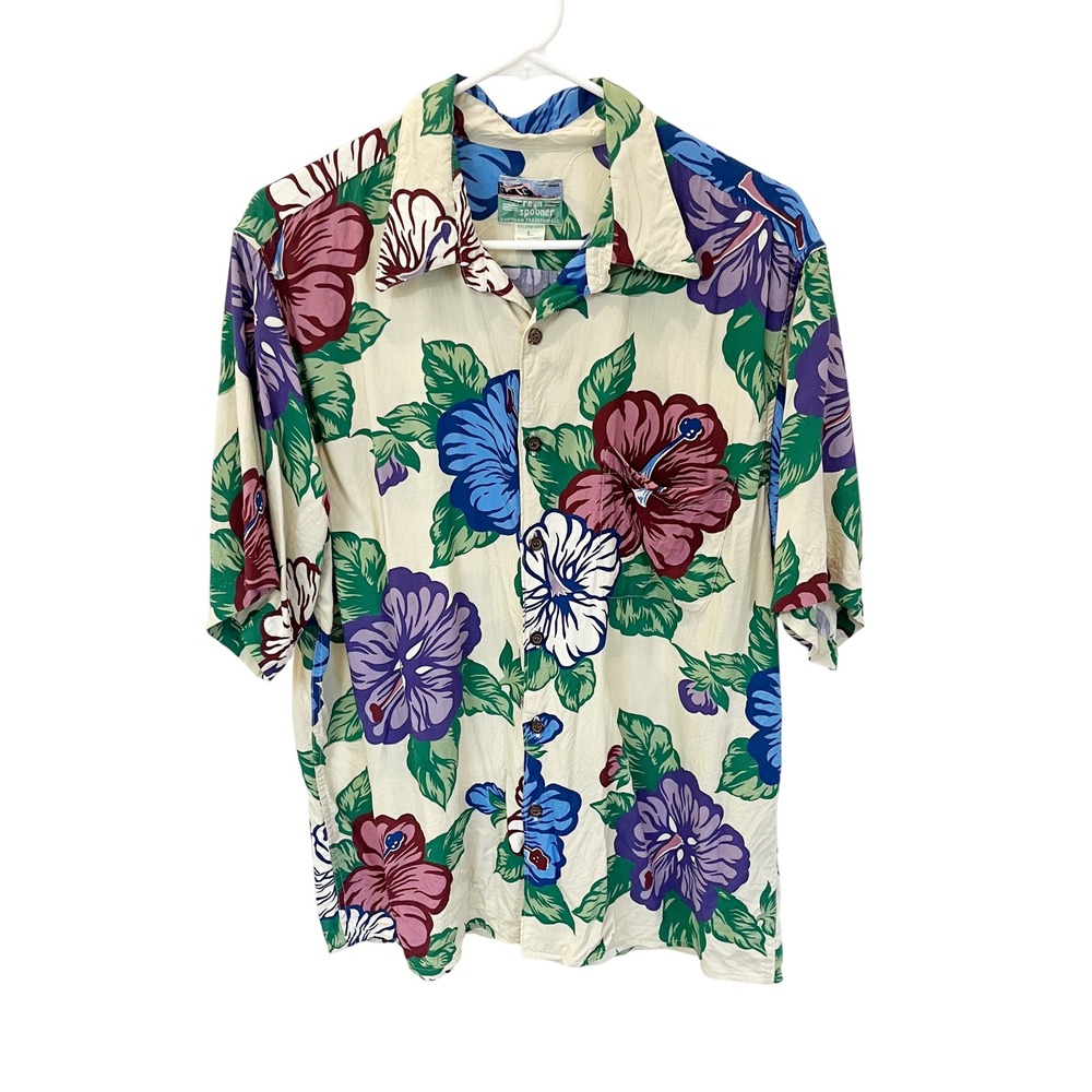 Vintage Reyn Spooner Mens Large Hawaiian Shirt Floral Button Down 80s Size Large